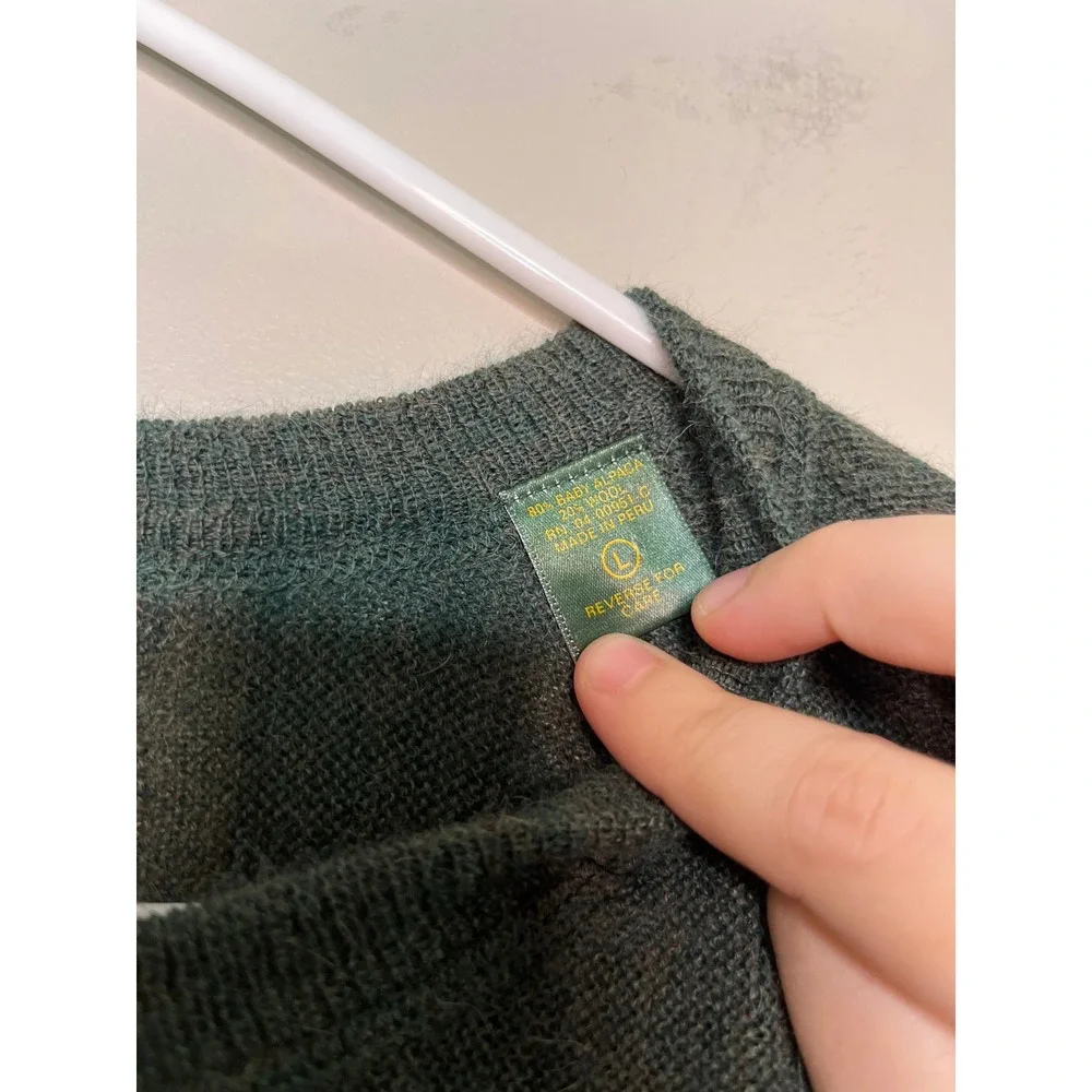 Peru Unlimited Moss Green Baby Alpaca Wool Gorpcore Granola Minimalist Sweater L